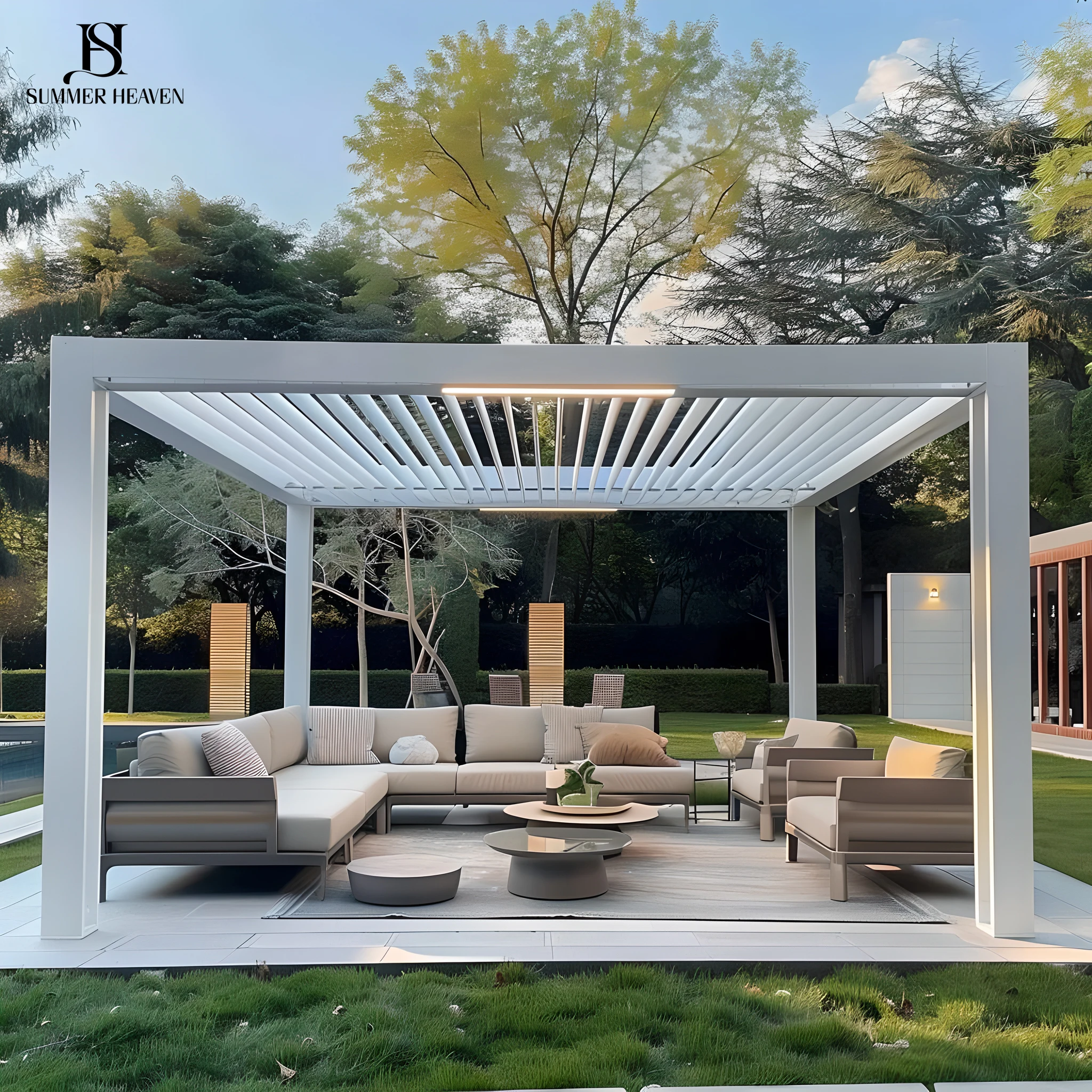 customized motorised large snow-resistant gazebos outdoor aluminum alloy pavilion with led lights 3x3 pergola house
