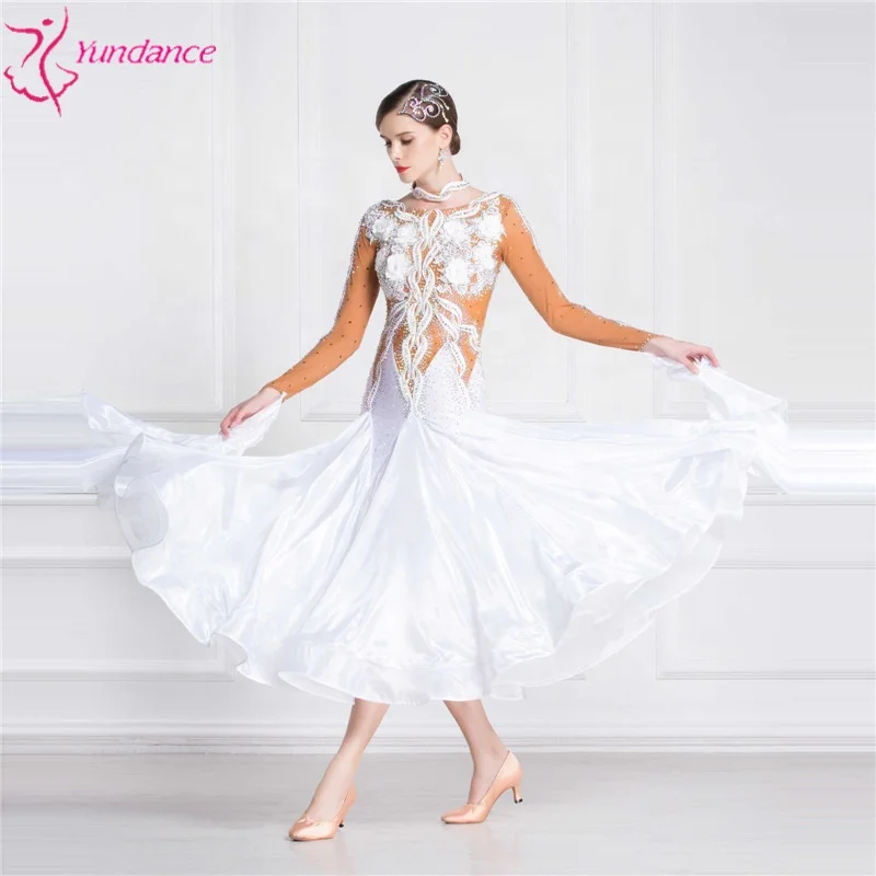 B-18422 Tailor made high-end ballroom dance dresses competition high quality modern dance dress with pearl silk skirt for adult