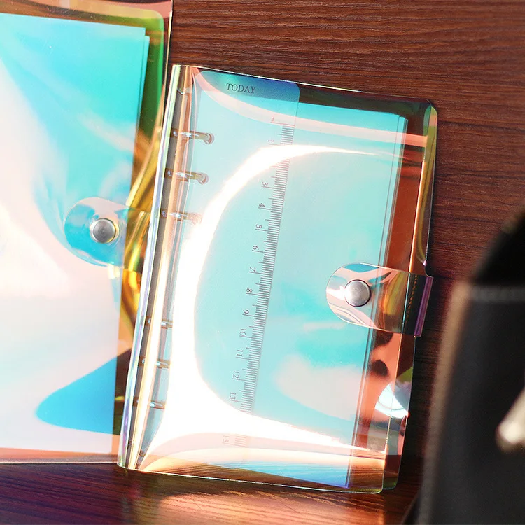 A5 A6 Graduated color Binder Laser Budget Binder 6 Holes PVC Glossy Binder Cover Loose-Leaf Notebook Cover