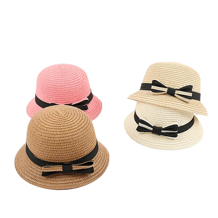 
Factory customization breathable sunshade hat fisherman hat bow sunscreen hats children straw hat 