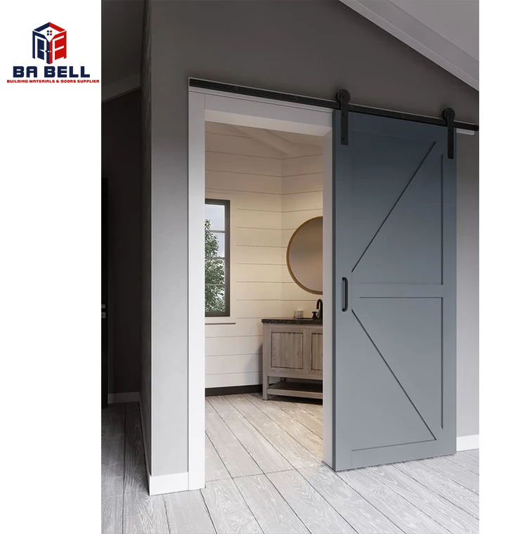 Sliding simple black wooden barn door mdf hdf room interior modern design wood door