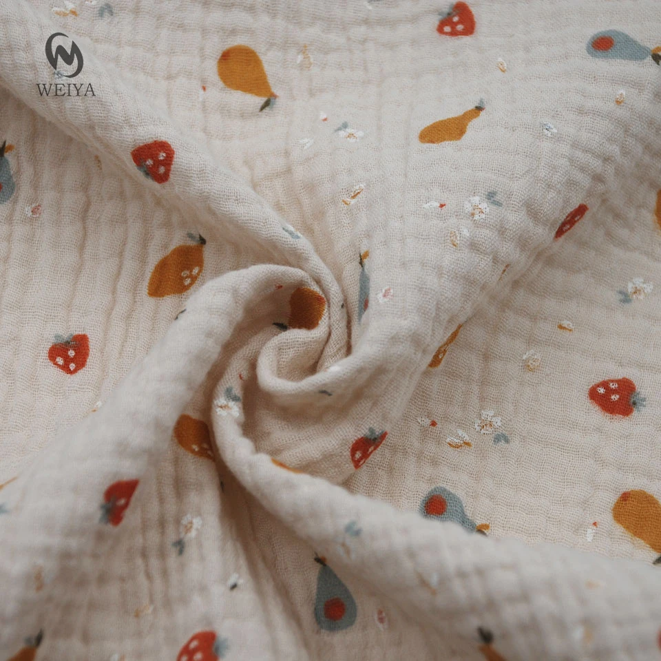 Cute kids wear dress 120gsm custom double gauze crinkle 2 layer 100 cotton printed muslin fabric for baby blanket