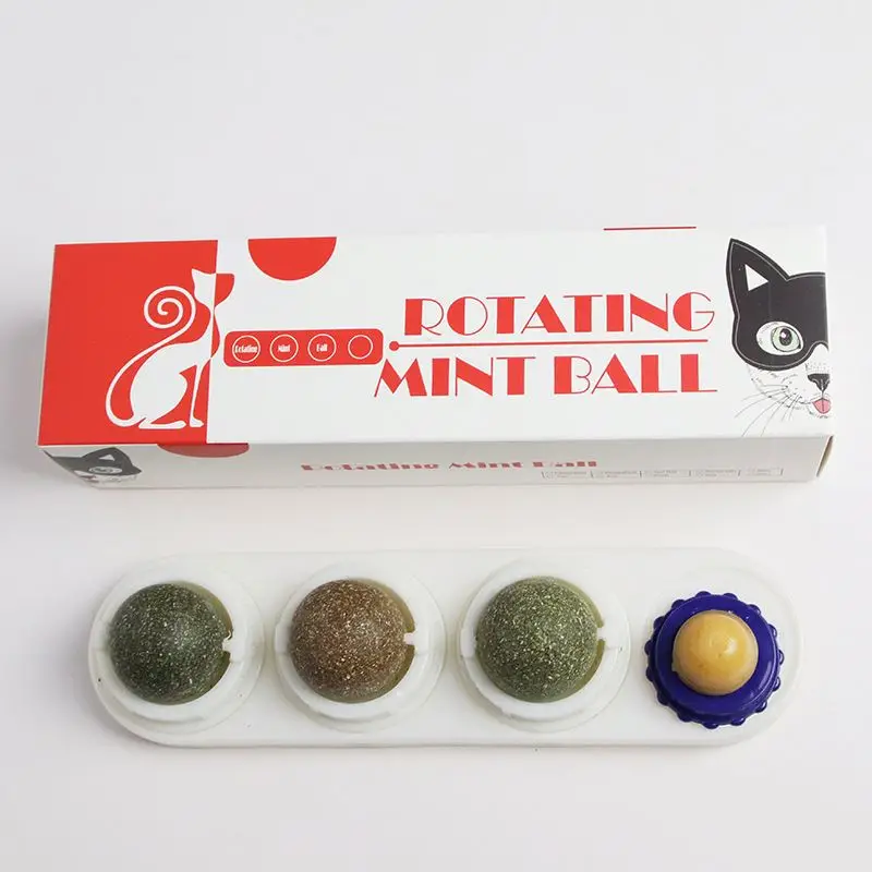 Rotated Ball Pet Treat Toys Chew Set Teething Catnip Ball Mounted Edible Ball Self-Adhesive Wall