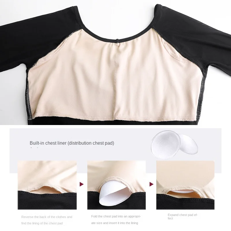 Ballet Costume Classical Dance Practice Dance Female Seven-Part Sleeve Black Dancer Artistic Exam One-piece Suit