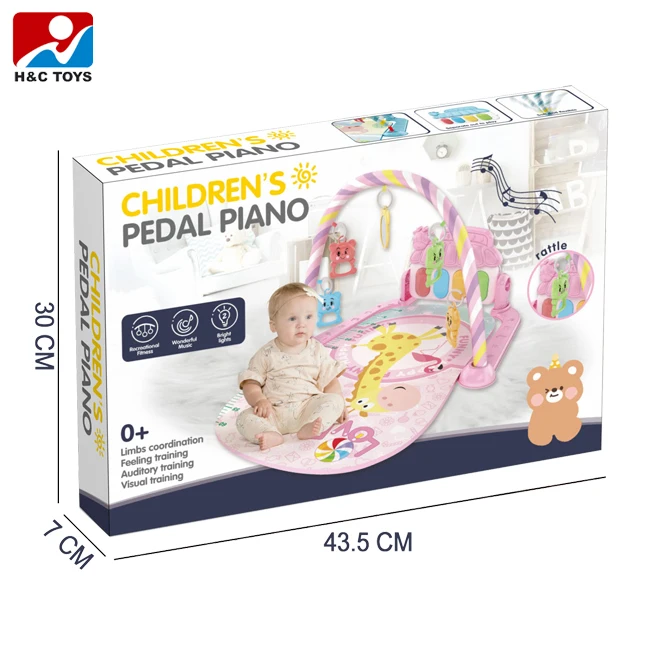 Kids pedal piano mat with music and light activity gym rack blanket play mat for baby child
