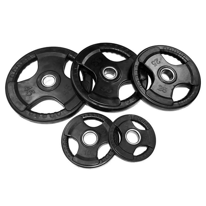 Хорошее качество резиновое покрытие бампер пластина с тремя отверстиями тренажерный зал штанга весовая пластина