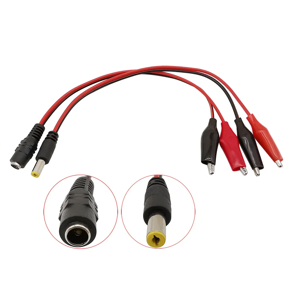 Alligator Clip to DC Power Male Female Plug Jack Connector DC 5.5 * 2.1mm Adapter Crocodile Clips Test Leads 25cm