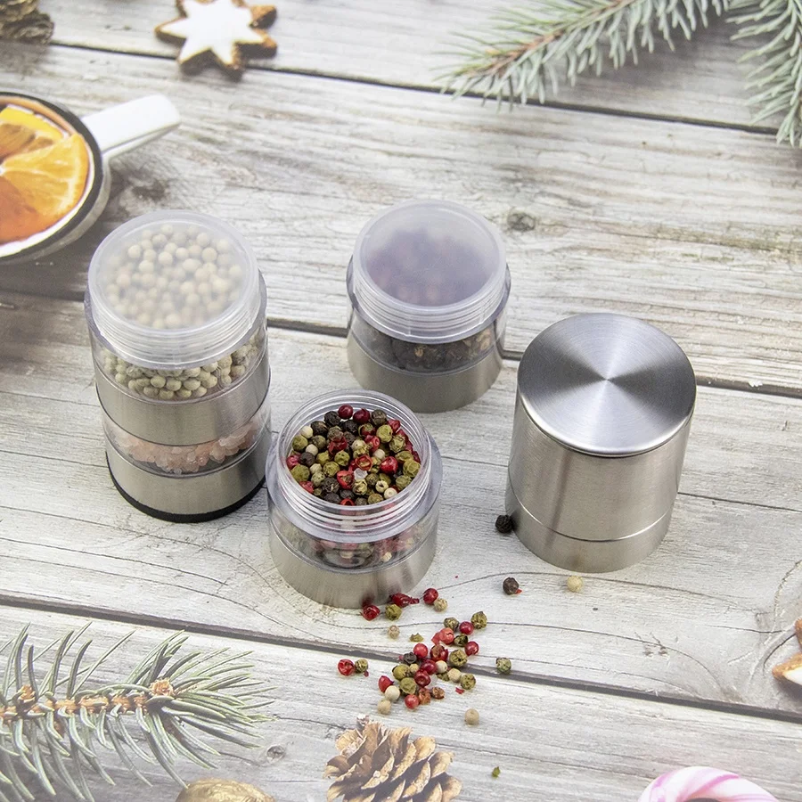 Detachable 4 in 1 Adjustable Stainless Steel Spice Grinder With Adjustable Ceramic Coarseness