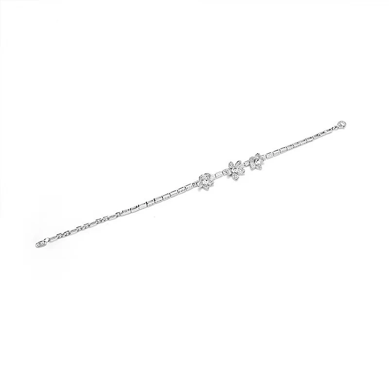 Spot Wholesale Advanced Exquisite Craft 925 Sterling Silver Synthetic Zircon White Three Flower Bracelet Women