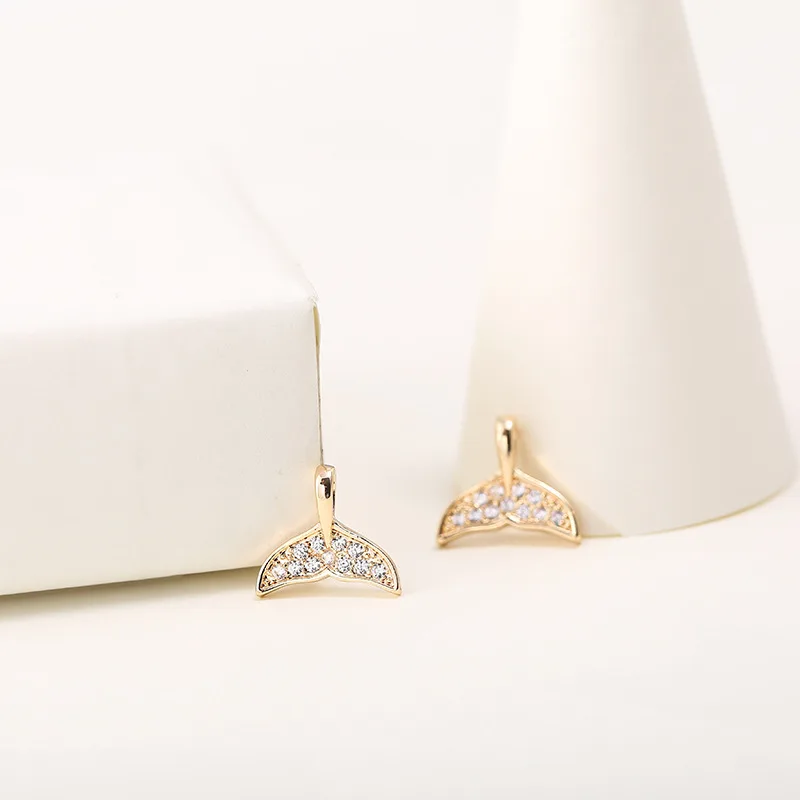 
14K Fish Tail shaped Pendant Micro Pave Zircon Gold Plated Small Charms for Bangles 