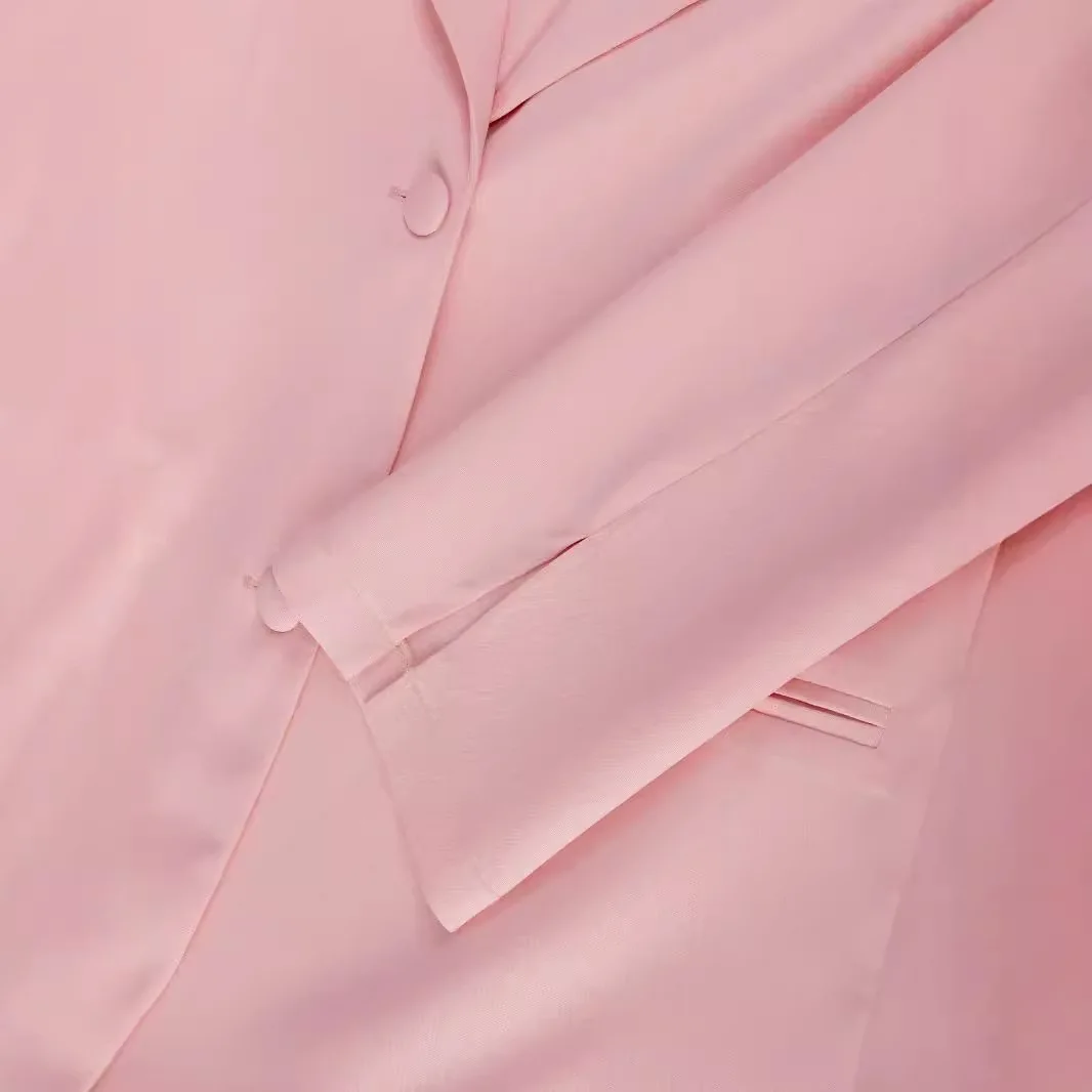 Women Solid Color Suit Set with Split Sleeve Detail Lapel Collar Straight Leg Trousers Design Jacket Wide Leg Pants Two Pieces