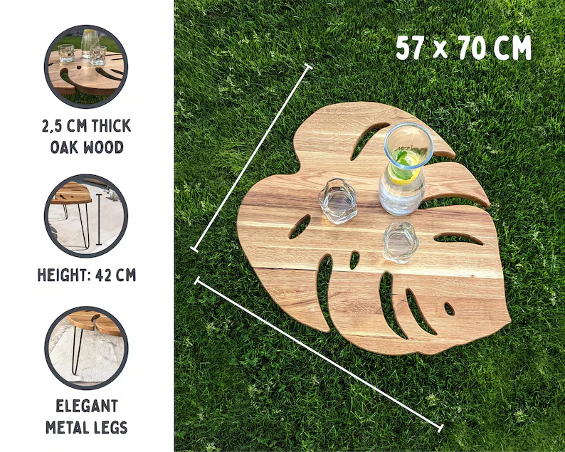 202408 Monstera table boho coffee table plants side table monstera leaf plant stand gift living room gift for the home homedecor
