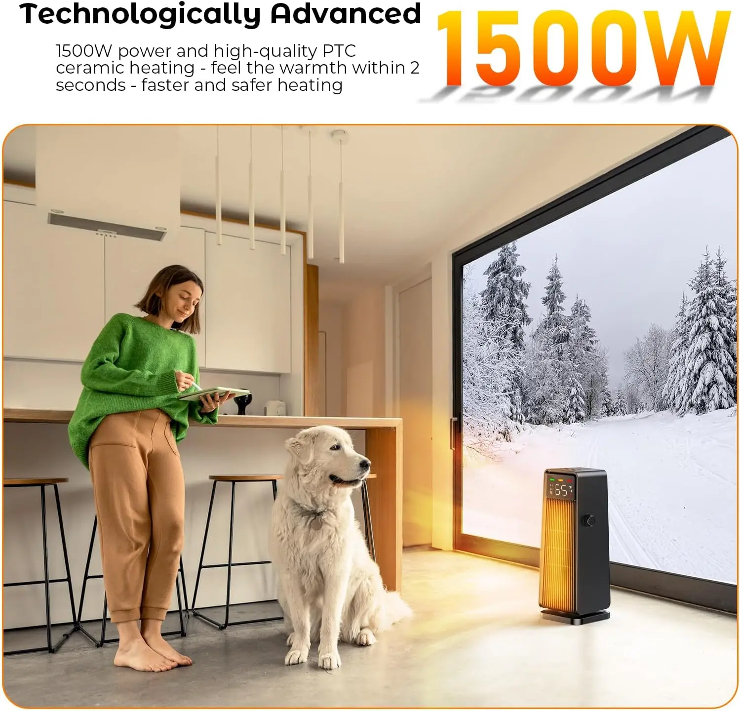 New Design Office Electric Fan Heater PTC Ceramic Portable Adjustable Temperature tower electric heater fan