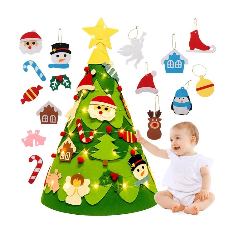 Custom DIY Felt Craft Gift Felt Cone Christmas Tree with hanging decorations for Children