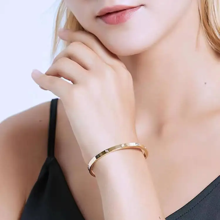 Crystal CZ Cubic Zirconia 18K Gold Plated Stainless Steel Love Screw Famous Brand Bracelets & Bangles Rings fashion Jewelry Set