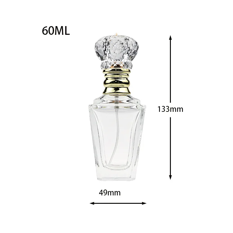 manufacture custom 60ml cheap perfume rectangle clear empty glass bottle with crimp