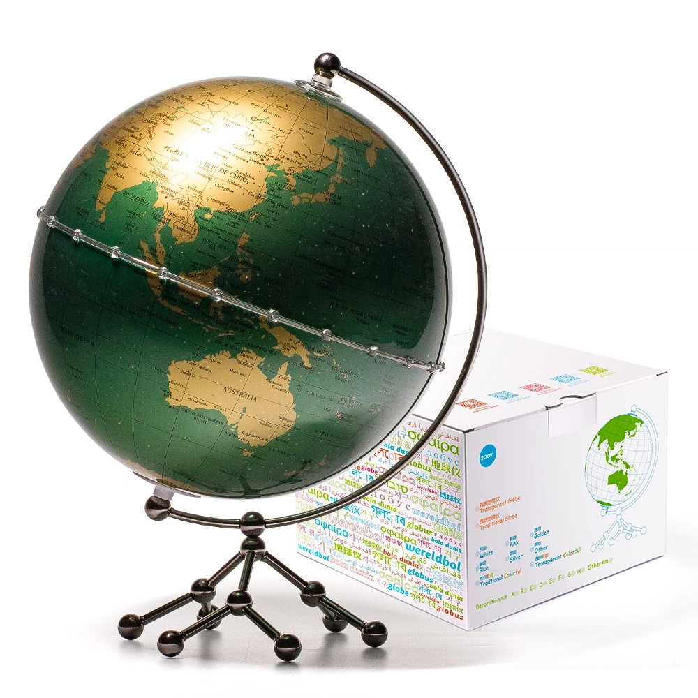 Wellfun Illuminated 10Inch English Acrylic Rotating Education World Map Globe LED Light Desktop Teaching Earth Globe Decor Child