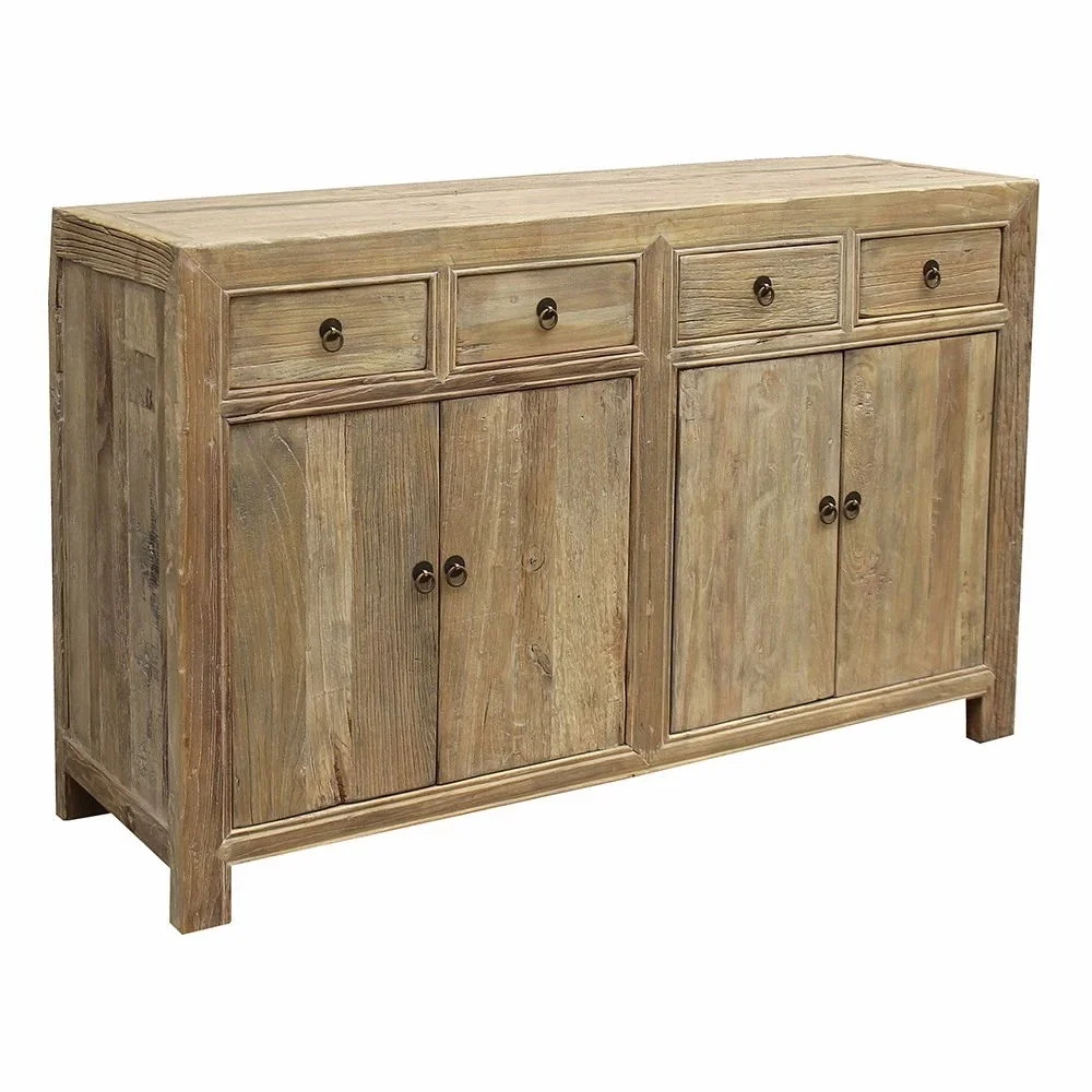 Antique reproduction reclaimed wood natural raw sideboard buffet cabinet