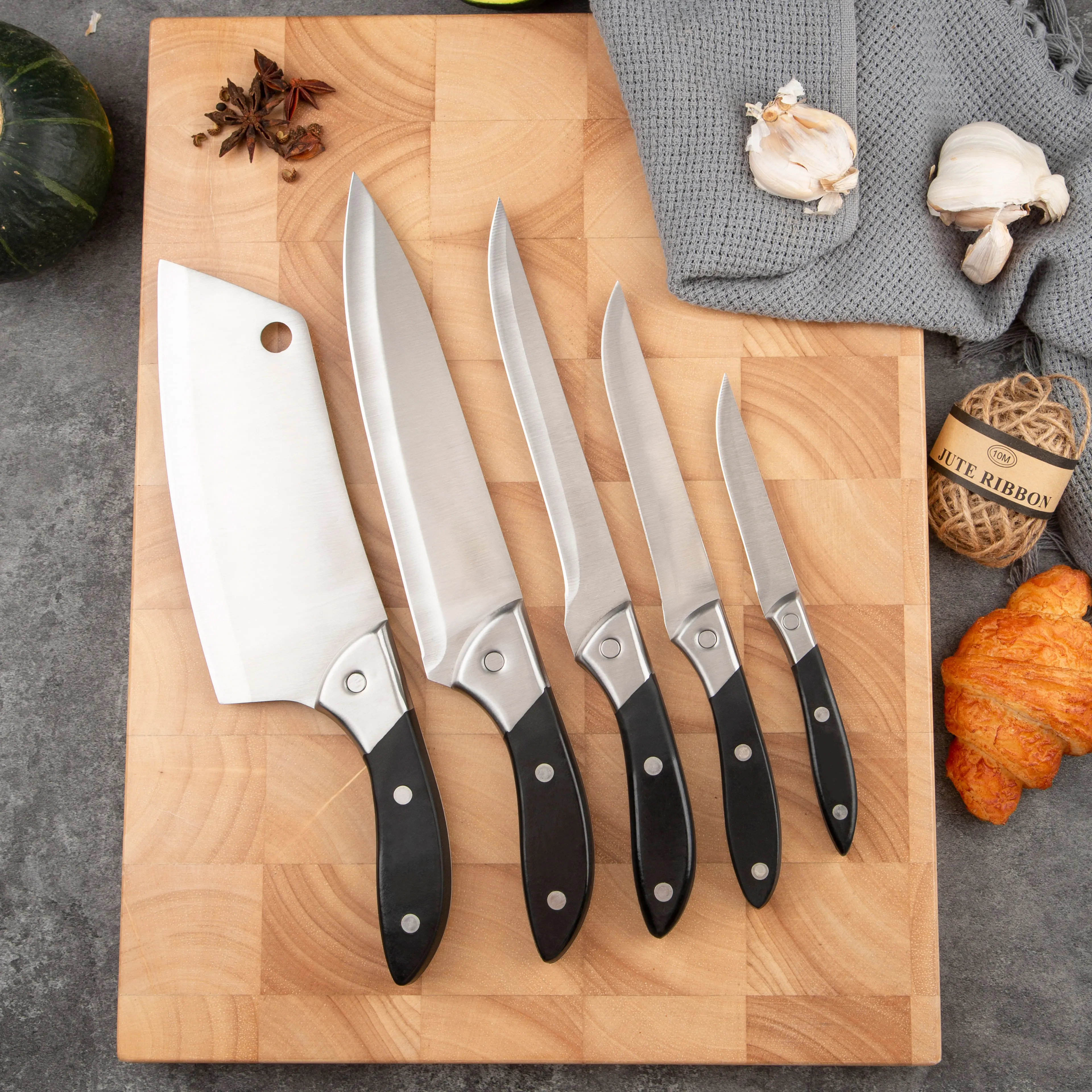 5 PCS Multi-Functional Kitchen Chef Knife Set New Stainless Steel Custom Logo Household Bone Fruit Paring Knife Made Steel Metal