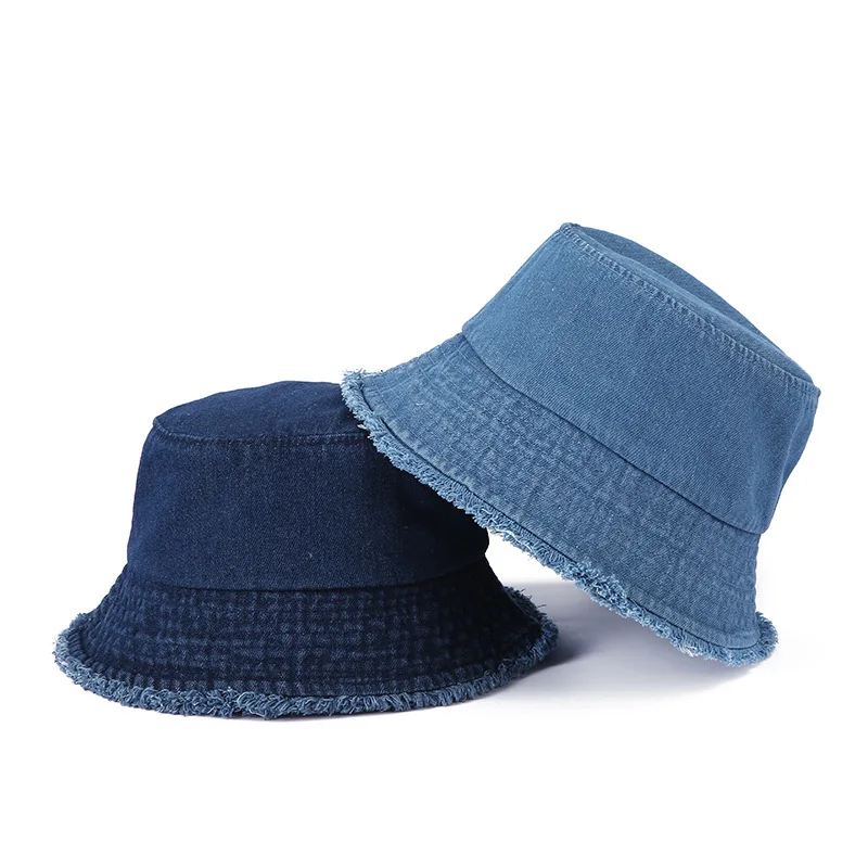 Custom Ladies Retro Distressed Washed Plain Blank Bucket Hats Patchwork Denim Blue Jean Fisher Bucket Hat Men