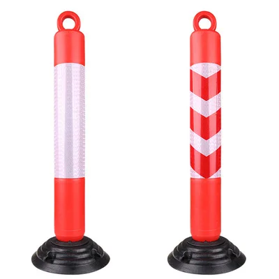 Красно-желтый полиэтиленовый предупреждающий столб дорожного движения, пластиковый столбик с резиновой основой