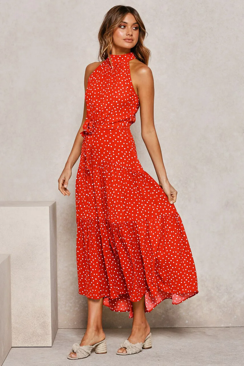 Summer Long Dress Polka Dot Casual Dresses Black Sexy Halter Strapless New 2022 Yellow Sundress Vacation Clothes For Women