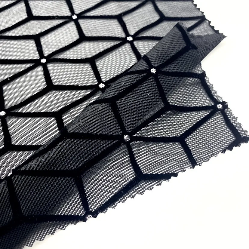 See-through spandex stretch mesh fabric flocking and shiny fabric for women sexy clothing