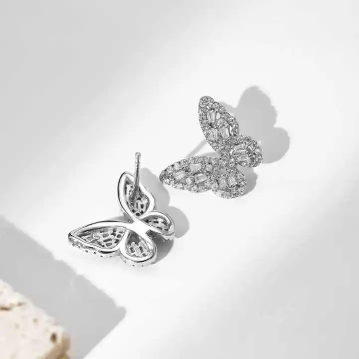 Wholesale Price 18k Gold Plated 925 Silver 5A Zircon Butterfly Earrings Silver Needle Allergy Free Fine Jewelry Women