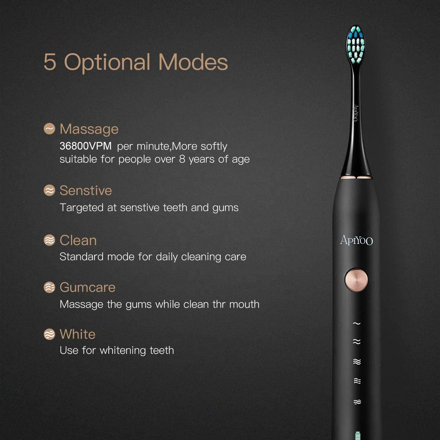 Ultrasonic Trendy 2022 new Private Label Wireless charging Electric Toothbrushes for adult Pure Black