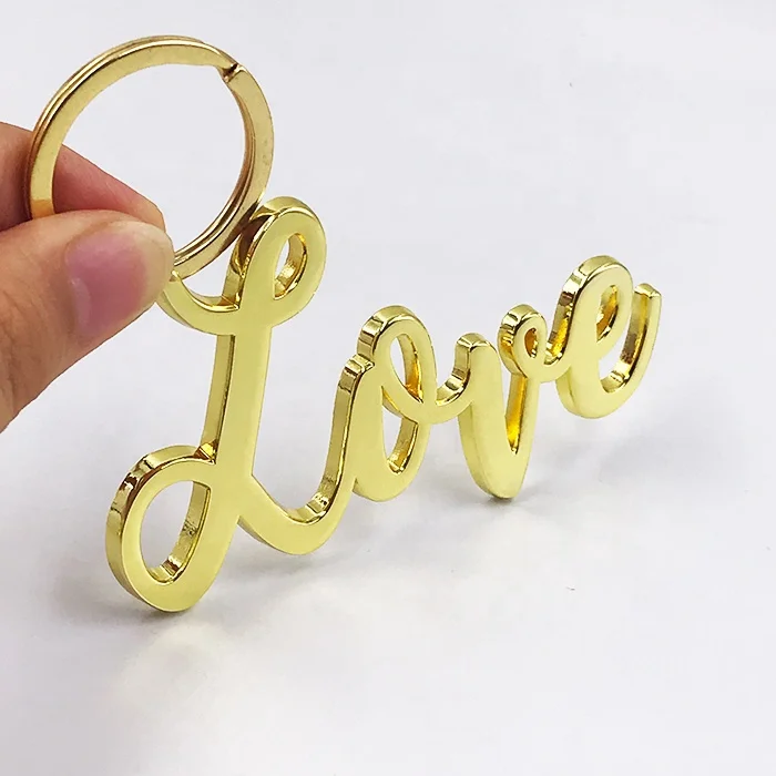 
Fashion custom metal keychain high quality shinny gold love keychains 