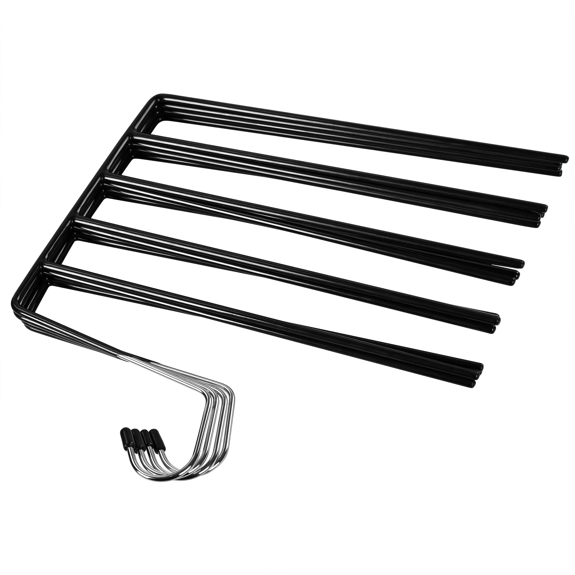 Wholesale Non Slip 5 Tier Open-Ended Cloth Pants Hanger Closet Storage Organizer Saving Space Metal 4 Pack Pants Hanger