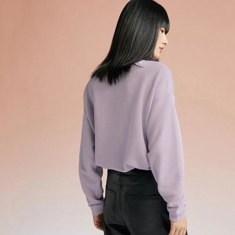 factory customized 100% cotton hoodie acid washed vintage lavender distressed crewneck sweatshirt for women unisex