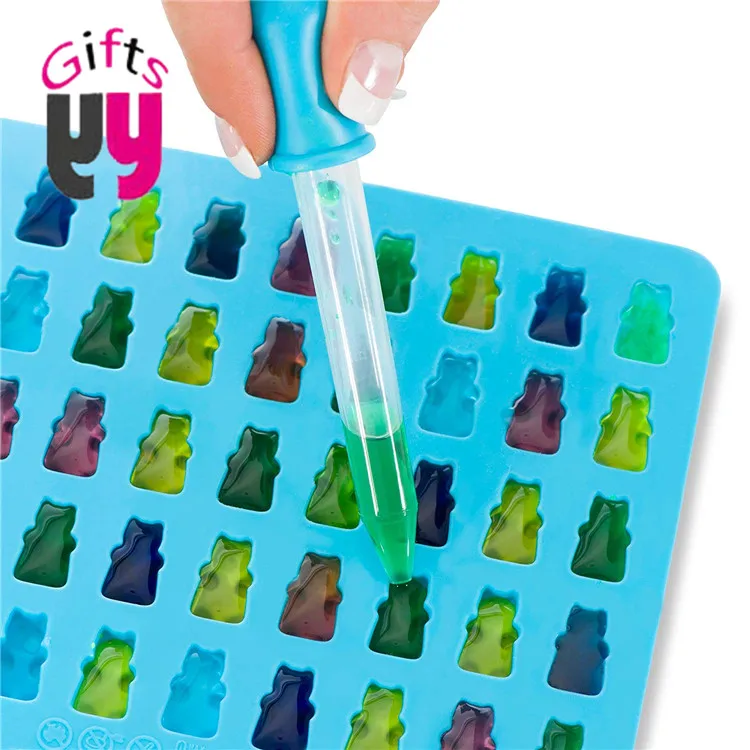3D Bear Silicone Candy Gummy Mold 50 Cavity Gummy Mold with Dropper