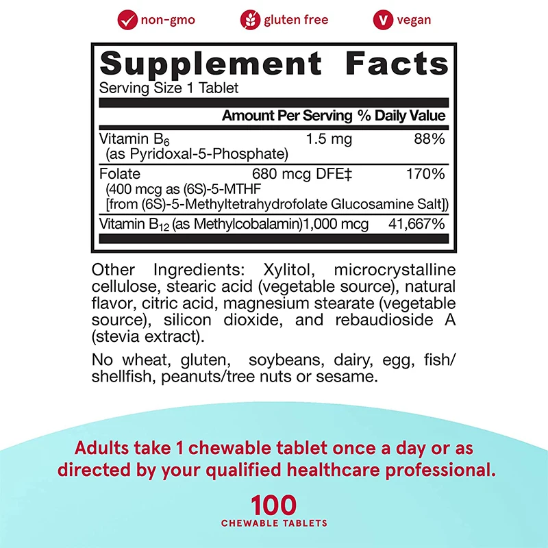 Private Label Vegan Brain and Cardiovascular Support Pills Organic Folate Vitamin B12 Men Power Energy Tablets Candy