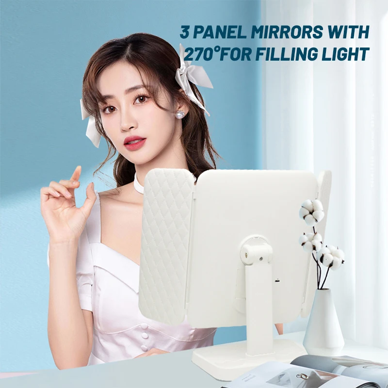 desk lamp three-sided folding touch sensor 180 degree rotating vanity magnifying wall mounted led foldable make up mirror