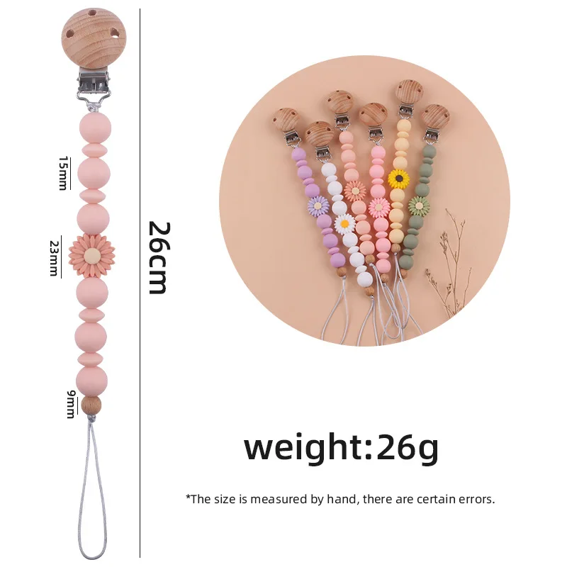 New Natural Food Grade Silicone Beads Cute Small Daisy bead Pacifier Clips Pacifier Holder Chain