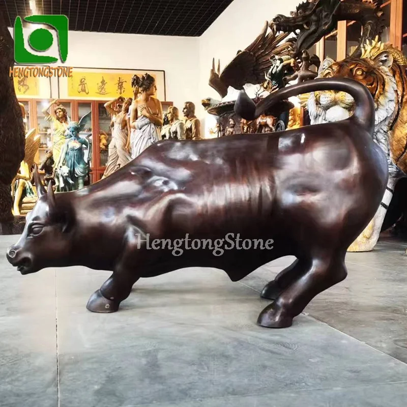 Western Style Bronze Casting The Wall Street Bull Statue Metal Small Animal Statue