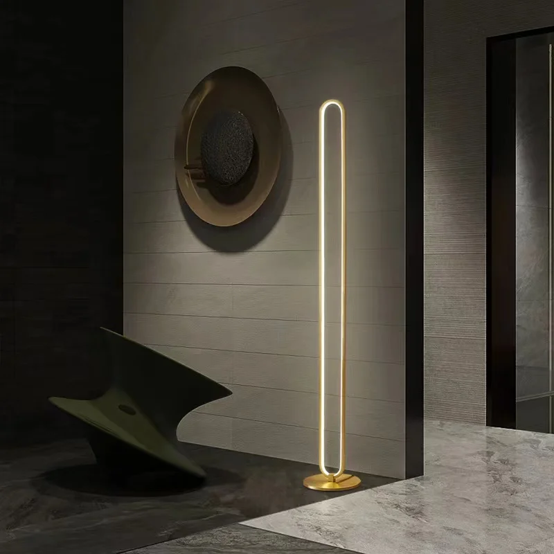 Nordic Minimalist floor light living room bedroom office lamp all copper led atmosphere line floor lamp