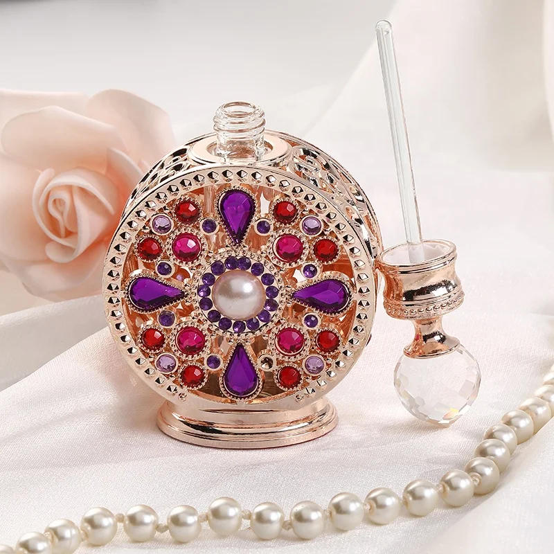 12ml Arabic Dubai Metal Perfume Bottle Glass Essential 0il Attar Refillable Bottles #889