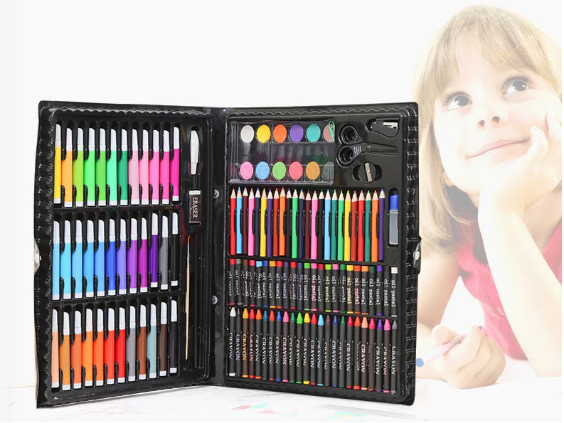 2023  hot sell 150pcs Painting Pencil Set Water Colored Marker Pen Crayon Oil Pastel Sketching Paint Brush Children Kids Drawing