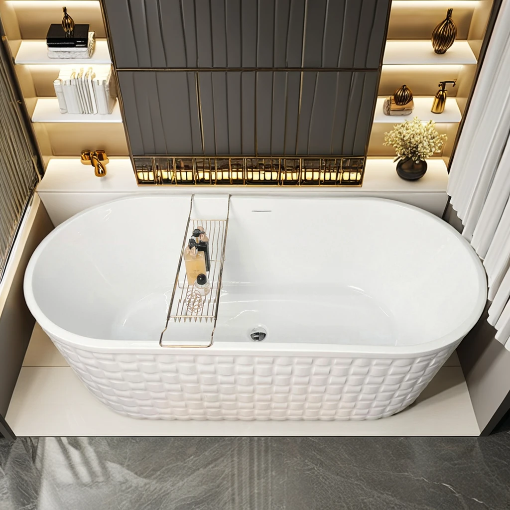 Modern Glossy White Oval Universal Design Acrylic Free-standing Bathtub For Application Bathroom