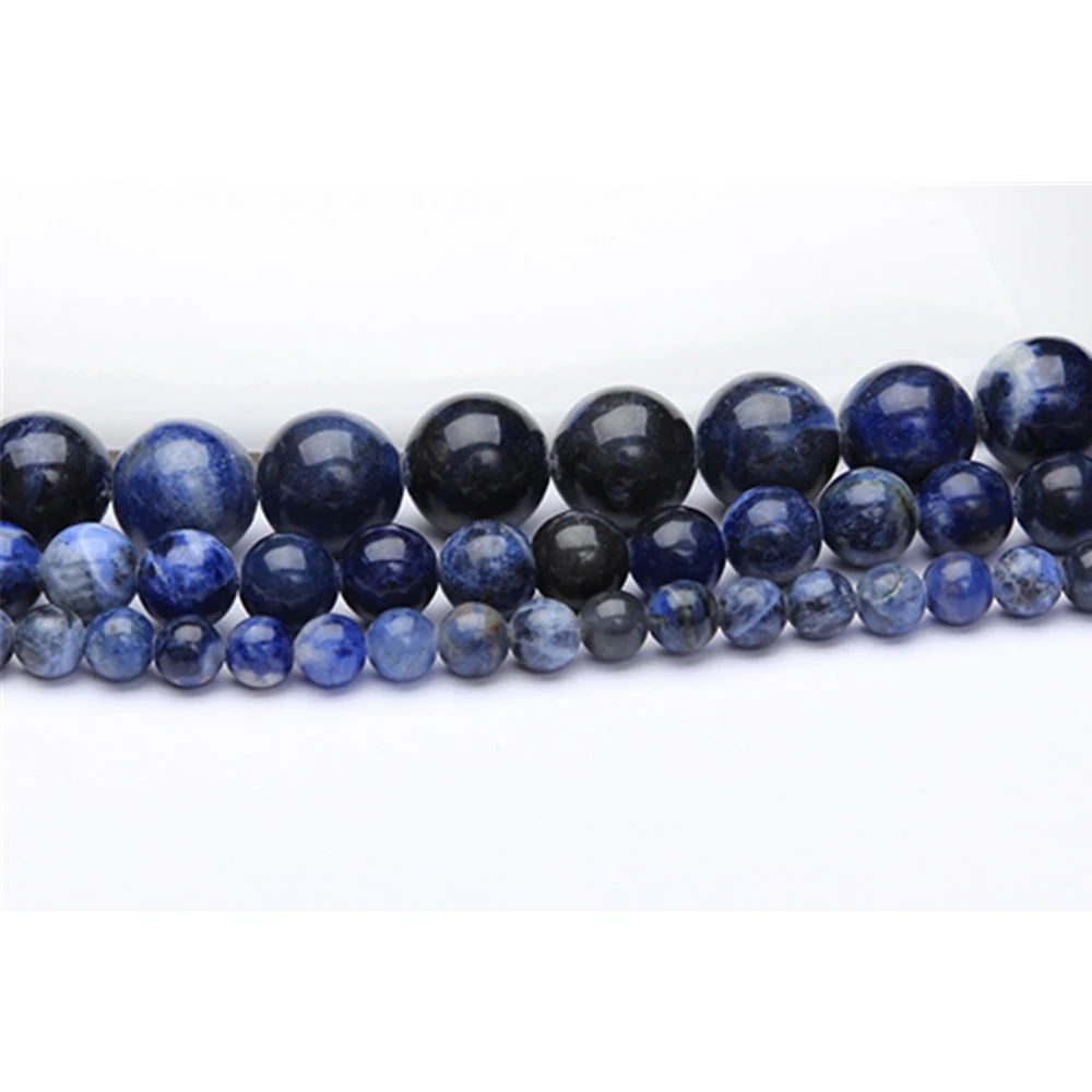 Yiwu Natural Stone Supplier Deep Blue Sodalite Polished Loose Round Beads White Pattern Lace Sodalite Beads for Jewelry Making