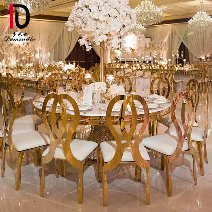 Dubai design stainless steel dining table with MDF top for wedding
