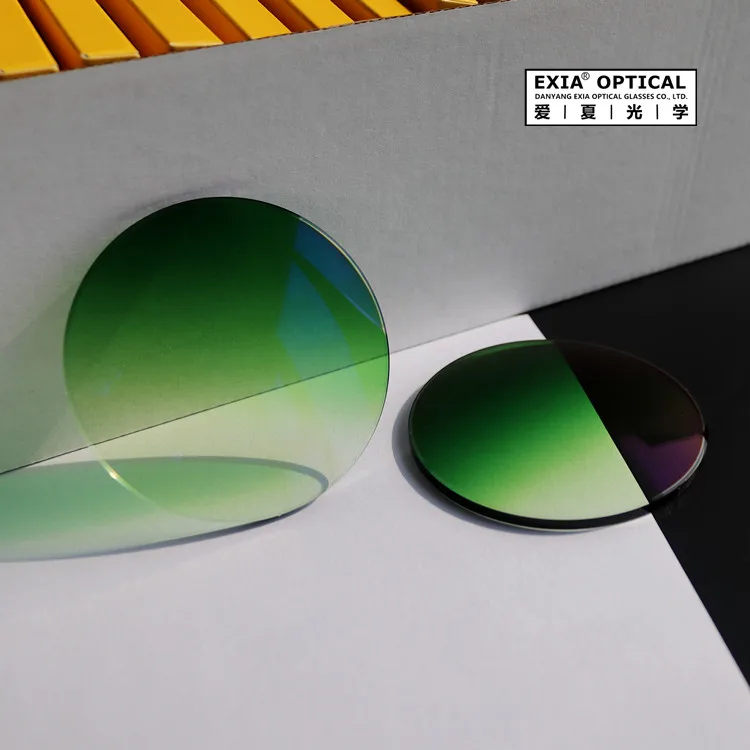 EXIA M9A Sun Glasses Lens 1.61 Index Green Color MR-8 Anti-impact SHMC Blue Coated UV400 Base Curve 3 Quality AB