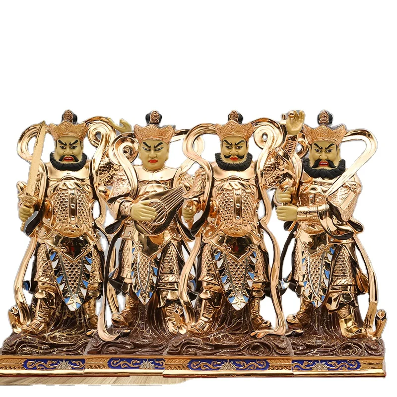 Pure copper gilded Four Heavenly Kings Buddha statues, 13 inch home four King Kong statues