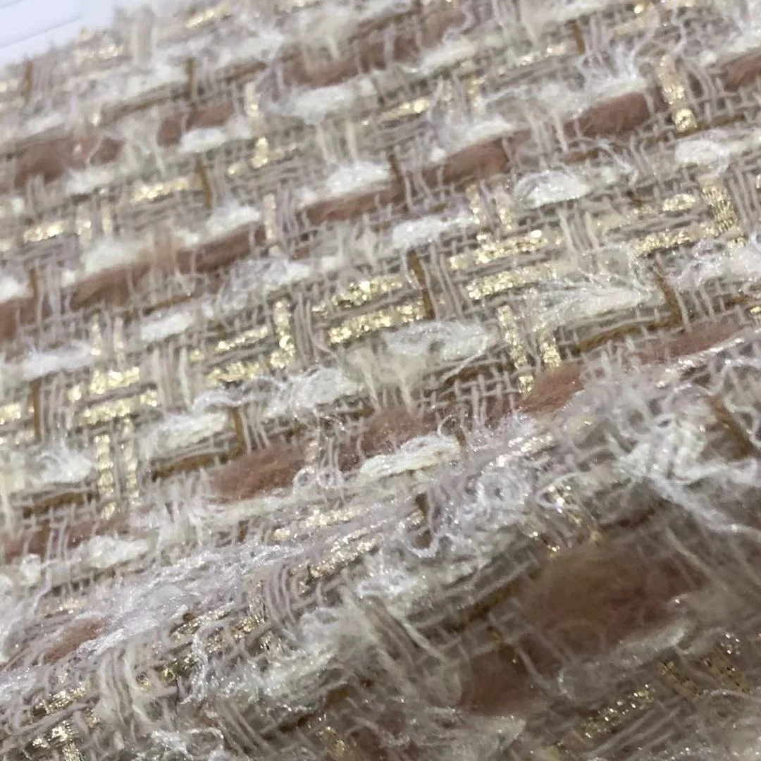 196GSM All Seasons Fabrics Beautiful Gold Wire Tweed Clothing and Home