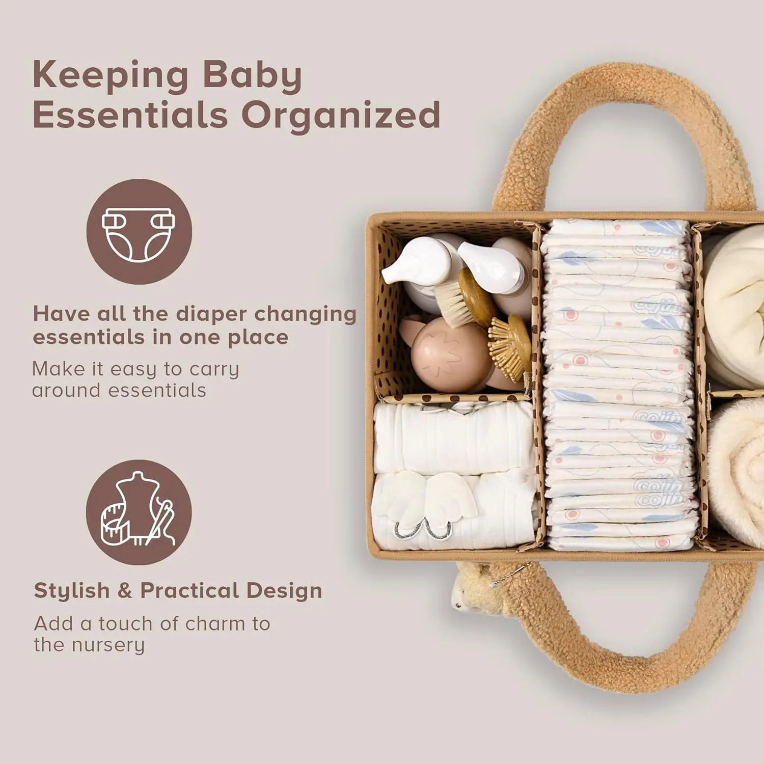 Portable Teddy Velvet Baby Diaper Caddy Organizer New Design Nursery Diaper Storage Basket for Changing Table