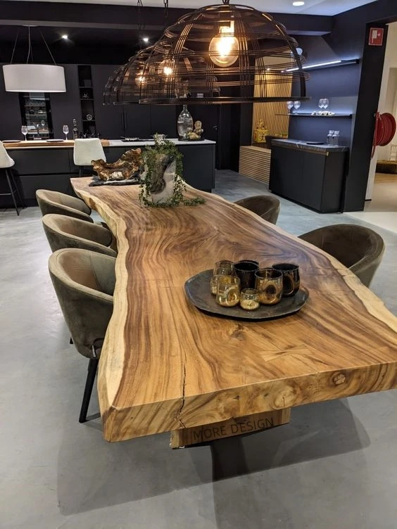 MORE DESIGN Modern Factory Price Wooden Kitchen Furniture Live Edge Slab Solid Walnut Wood Restaurant Dining Table