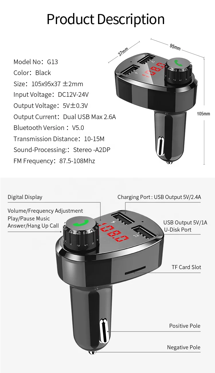BT 5.4 3.1A Dual USB Fast Charger Hands Free Car MP3 Player Audio wireless Bluetooth FM Transmitter fm modulator For car