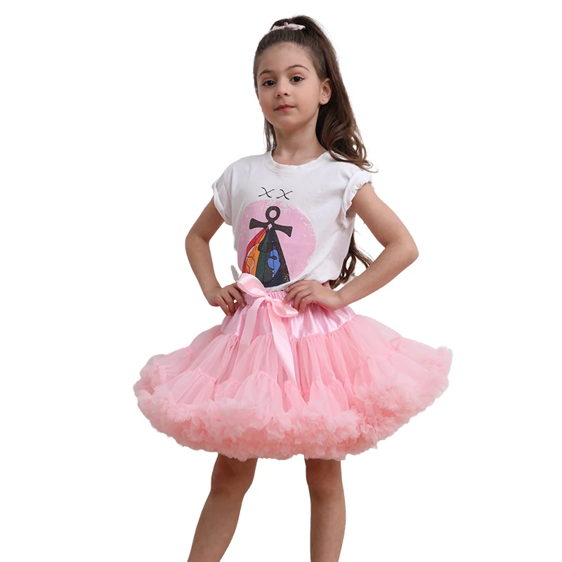 High quality new design fashion ruffle edge tulle girl princess style tutu short skirt with bow